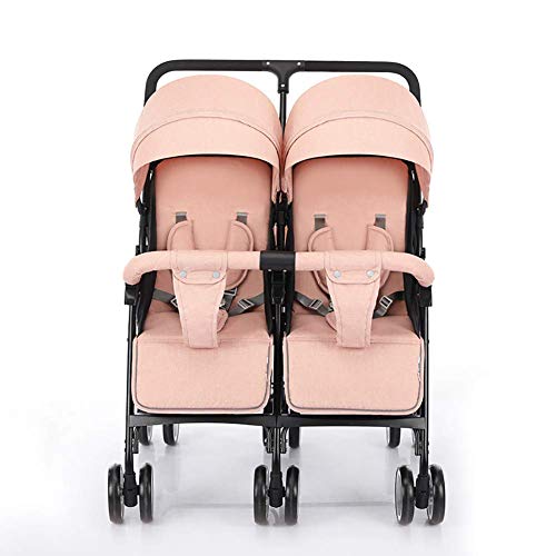 PresentKids Trike, Cochecitos de paraguas doble Cochecitos de bebé ligeros y flexibles Amortiguadores plegables Cochecitos de bebé gemelos con respaldo ajustable, seguro y cómodo, rosa Happy house