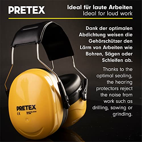 PRETEX - Protectores Auditivos para Niveles de Sonido SNR 31 dB - Orejeras de Protección Auditiva - Auriculares Profesionales Contra Ruido - Cascos de Oído Antiruido - Diadema de Tamaño Universal