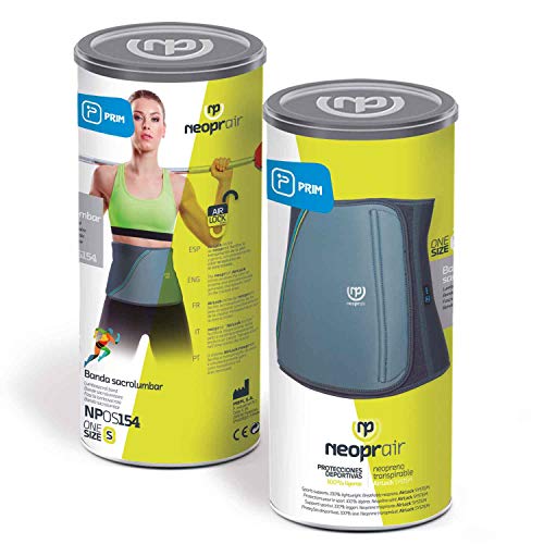 PRIM NEOPRAIR | Faja/Banda Sacro Lumbar | Lumbalgias agudas y crónicas | Neopreno Transpirable | Uso deportivo | Talla única | Color Gris y Azul  