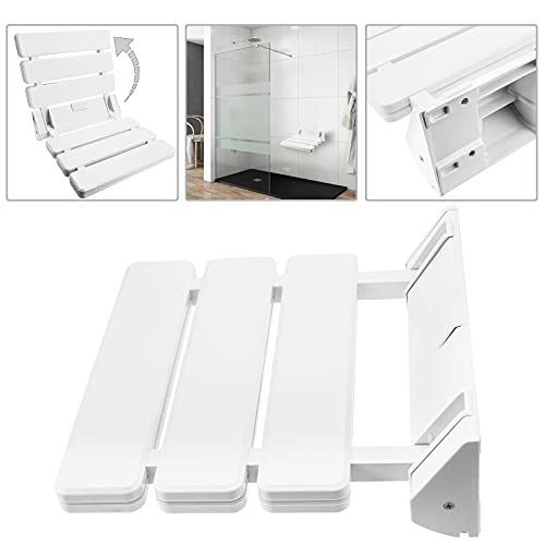 PrimeMatik - Asiento de Ducha abatible. Silla Plegable para Ancianos de plástico y Aluminio Blanco 320x328mm