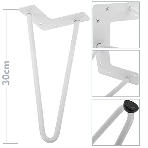 PrimeMatik - Pies para Mesa y Mueble Patas en Acero 2 Varillas 30 cm Blanco 4-Pack