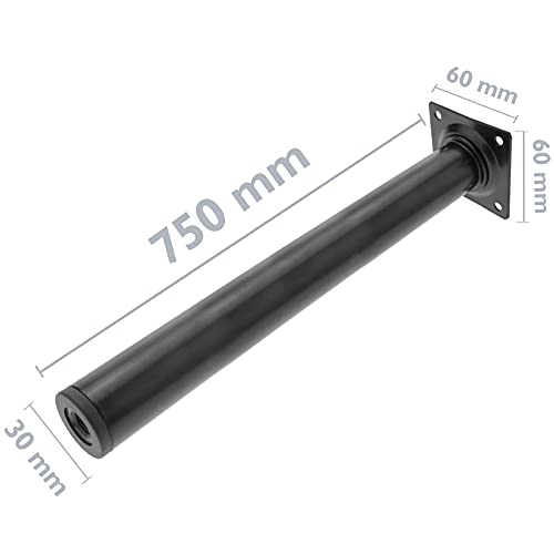 PrimeMatik - Pies Redondos para Mesa y Mueble. Patas en Acero Negras de 75cm 4-Pack