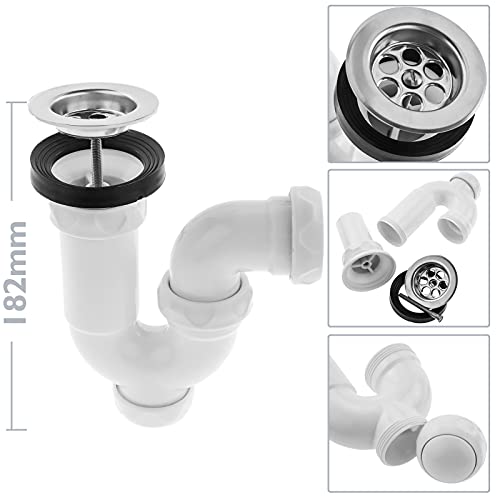 PrimeMatik - Sifón Curvo Extensible para Lavabo-Bidet 1" 1/2 x ∅ 70 mm