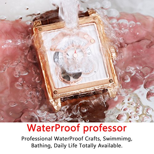 Prince de Gera Rectangular Oro Rosa Relojes Impermeable Esqueleto Reloj mecánico automático Hombre