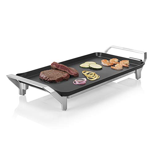 Princess 103100 Table Chef Premium, 23 x 43 cm, Plancha para cocinar sin aceite de aluminio fundido con revestimiento antiadherente, Grandes asas frías al tacto, Termostato regulable, 2000 W
