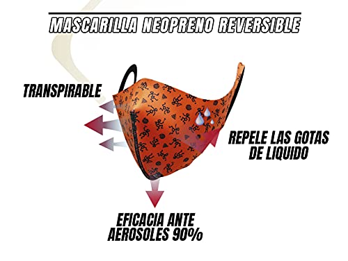 PRINT TODAY Mascarillas Neopreno Reutilizable Color Naranja | Homologada | Medida: 13,5x16 cm (talla S) |Pack 2 Unidades.