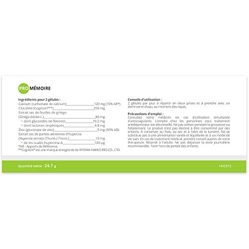 PRO MEMORIA * 337 mg / 60 cápsulas * Fórmula nootrópica con extractos titulados * Cerebro (memoria)