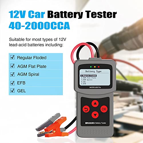 Probador de batería de 12V, analizador de batería de vehículo, analizador de 40-2000 CCA para detectar células incorrectas directamente