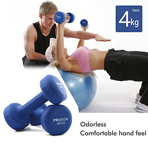 PROIRON Mancuernas de Neopreno -Mancuernas con Revestimiento de Neopreno 2 x 4 kg
