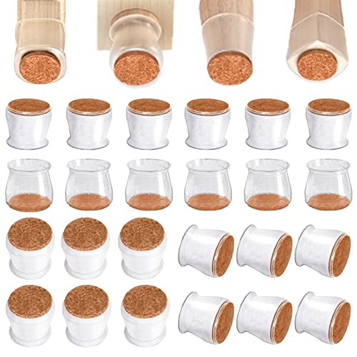 Protector Patas Sillas 24 Piezas Protectores Patas Sillas 30-45mmTransparentes Silicona Tope Patas Silla con Almohadillas de Fieltro para Mesas Sillas Sofás Otros Muebles Anti Arañazos y Ruidos