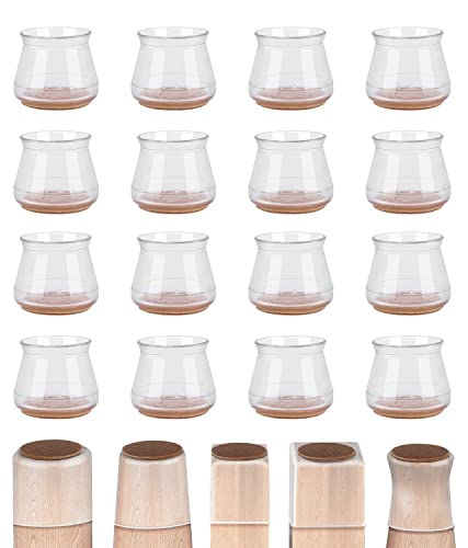 Protector Patas Sillas, VRJEUGO Deslizador de Muebles para el Suelo de Madera Dura, Protector Patas Muebles de Silicona para Proteger el Piso de Arañazos y Ruidos, Transparent/16 Piezas-Grande