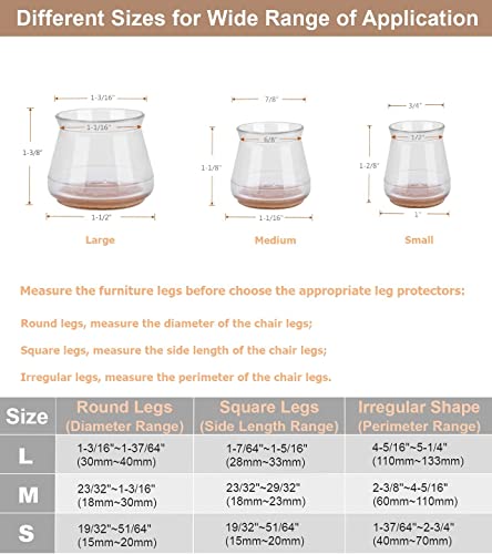 Protector Patas Sillas, VRJEUGO Deslizador de Muebles para el Suelo de Madera Dura, Protector Patas Muebles de Silicona para Proteger el Piso de Arañazos y Ruidos, Transparent/16 Piezas-Grande