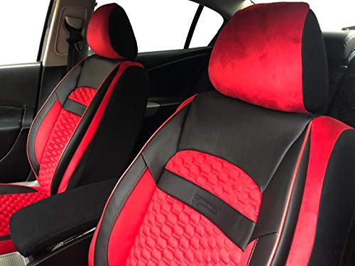 Protectores de Las Fundas de los Asientos de Coche V2110659 Negro-Rojo Aplicaciones de Cuero Artificial en Asientos Delanteros Accesorios de automoción