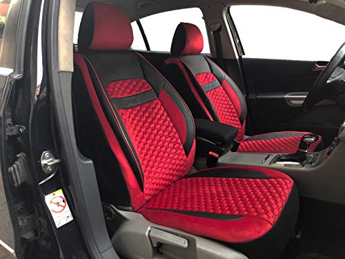 Protectores de Las Fundas de los Asientos de Coche V2110659 Negro-Rojo Aplicaciones de Cuero Artificial en Asientos Delanteros Accesorios de automoción