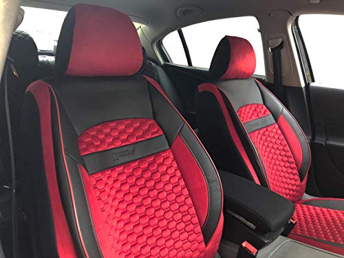 Protectores de Las Fundas de los Asientos de Coche V2110659 Negro-Rojo Aplicaciones de Cuero Artificial en Asientos Delanteros Accesorios de automoción
