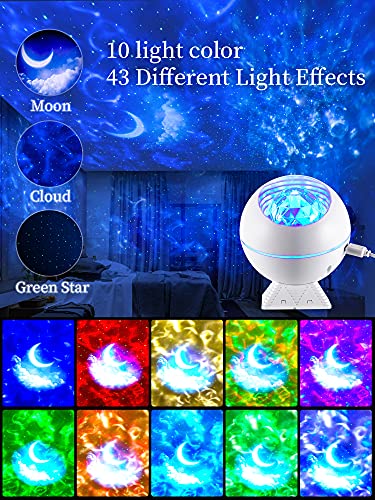 Proyector Estrellas Lampara Infantil con Luna Nubes,Control Remoto y Bluetooth USB LED Colores Techo Luz,Regalos Bebes Niños Hogar Decoración Habitación Galaxia Aurora Boreal Luces Adultos Blanco