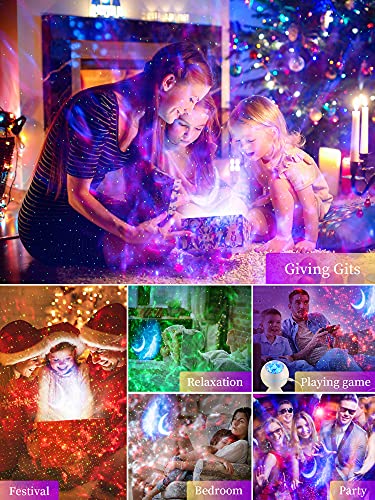 Proyector Estrellas Lampara Infantil con Luna Nubes,Control Remoto y Bluetooth USB LED Colores Techo Luz,Regalos Bebes Niños Hogar Decoración Habitación Galaxia Aurora Boreal Luces Adultos Blanco