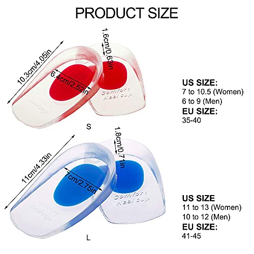 PUDSIRN 3 pares de copas de gel de silicona para el talón, para dolor de talón, espolones óseos, insertos de silicona transparentes para zapatos para mujeres y hombres (grande)