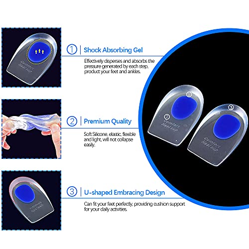 PUDSIRN 3 pares de copas de gel de silicona para el talón, para dolor de talón, espolones óseos, insertos de silicona transparentes para zapatos para mujeres y hombres (grande)