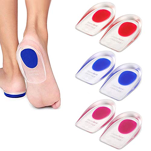 PUDSIRN 3 pares de copas de gel de silicona para el talón, para dolor de talón, espolones óseos, insertos de silicona transparentes para zapatos para mujeres y hombres (grande)