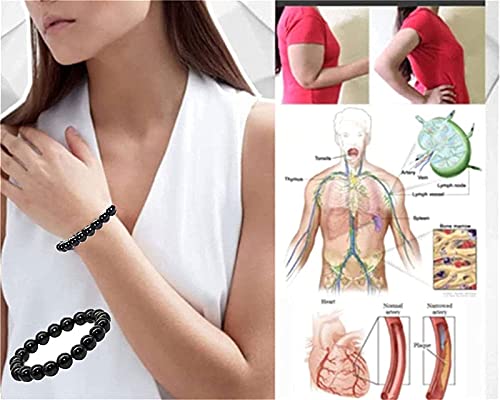 Pulsera de drenaje linfático de obsidiana de 2/5 piezas, pulsera de tobillera de obsidiana negra antiinflamatoria, pulseras de terapia magnética de piedra negra para pérdida de peso (2 piezas)