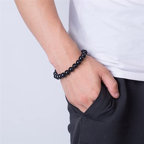 Pulsera de obsidiana de drenaje linfático, pulsera de obsidiana negra antiinflamable natural para unisex, tejido puramente a mano, pulsera de imán ajustable negro (4 piezas)