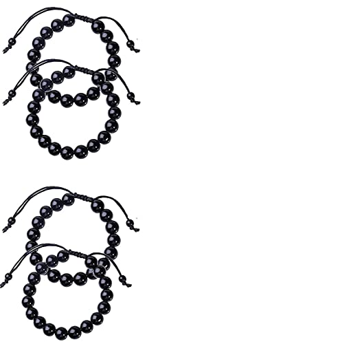 Pulsera de obsidiana de drenaje linfático, pulsera de obsidiana negra antiinflamable natural para unisex, tejido puramente a mano, pulsera de imán ajustable negro (4 piezas)