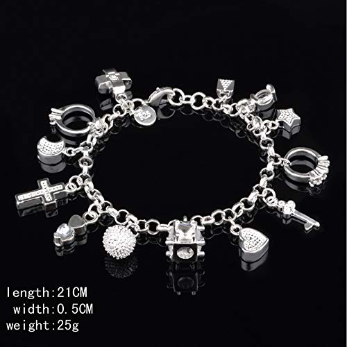 Pulsera de plata de 13 piezas colgantes para mujer, regalo de moda, para mujer, pulseras y brazaletes
