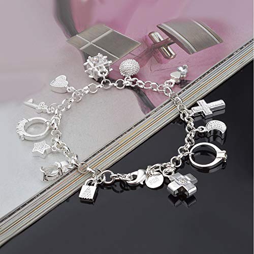 Pulsera de plata de 13 piezas colgantes para mujer, regalo de moda, para mujer, pulseras y brazaletes