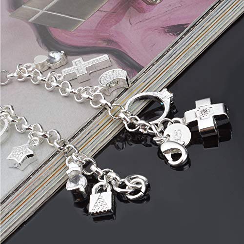 Pulsera de plata de 13 piezas colgantes para mujer, regalo de moda, para mujer, pulseras y brazaletes