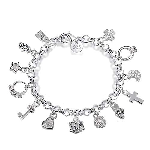 Pulsera de plata de 13 piezas colgantes para mujer, regalo de moda, para mujer, pulseras y brazaletes
