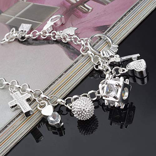Pulsera de plata de 13 piezas colgantes para mujer, regalo de moda, para mujer, pulseras y brazaletes