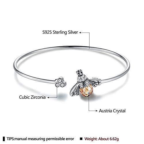 Pulsera de plata de ley 925 con diseño de abeja y panal de abeja para mujer