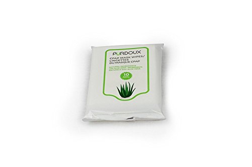 PÜRDOUX 100% algodón CPAP Mascarilla Toallitas con Aloe Vera (caja de 120 toallitas húmedas en 12 sobres resellables, 10 toallitas por bolsa)