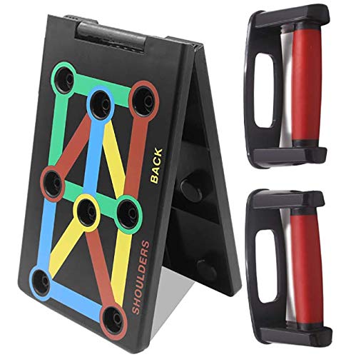 Push Up Rack Board, 9 en 1 Plegable Push Up Training System, codificado por colores, Body Building Stands Board, con 2 toallas absorbentes de sudor, ejercicio hombro espalda tríceps músculos del pecho