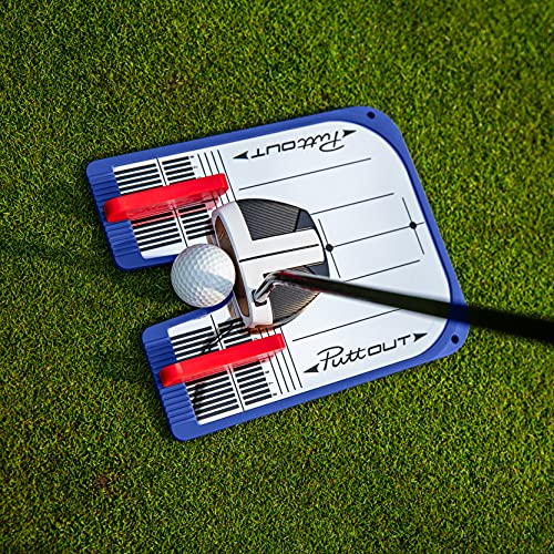 PuttOut Putting Mirror Trainer and Alignment Gate, Britain Limited Edition Alineación, Espejo, Poner, Ayuda de Entrenamiento, Unisex, Azul