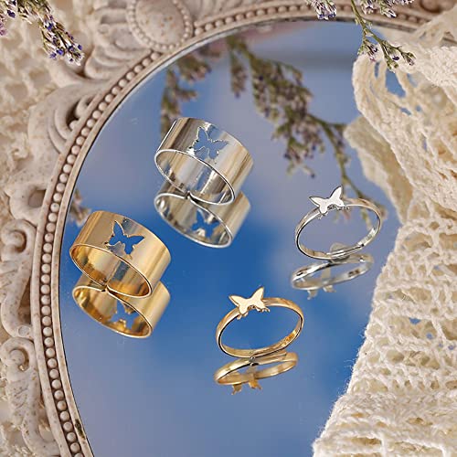 Pybider 32 anillos a juego para parejas, anillos para él y ella, ajustables, abiertos, para tobillo, apilables, modernos, mariposas, corazón, estrella, luna, dinosaurios, para hombre y mujer