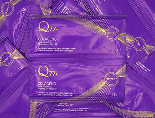 Q77+ COLÁGENO | Comprimidos de Colágeno con Magnesio, Ácido Hialurónico, Zinc, Factor 77 y Vitaminas A, C y K | Suplemento Nutricional Antienvejecimiento | Antiarrugas | 24 Sobres de 11 gr