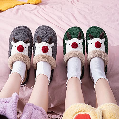QAZW Zapatillas De Navidad De Felpa Suave para Hombre y Mujer, Zapatillas Antideslizantes Cálidas Retro, Zapatos De Casa Antideslizantes, Pantuflas De Mujer Mullidas y Bonitas,Brown-44/45EU