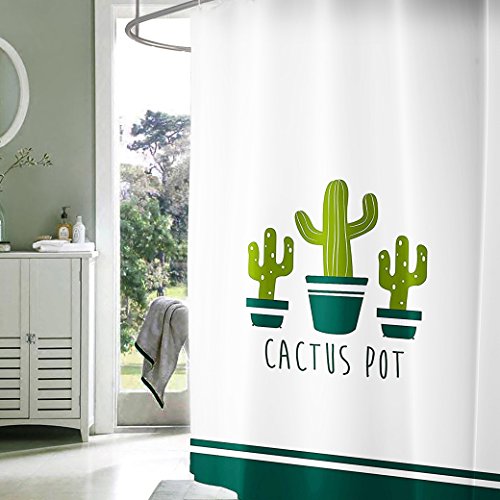 QH-Shop Cortinas de Ducha, Cortina de la Ducha Impermeable y Resistente al Moho Impreso PEVA con Patrón Cactus Bañera Cortina Durable Antibacterial Transpirable para Casa Hoteles 180 * 180 cm