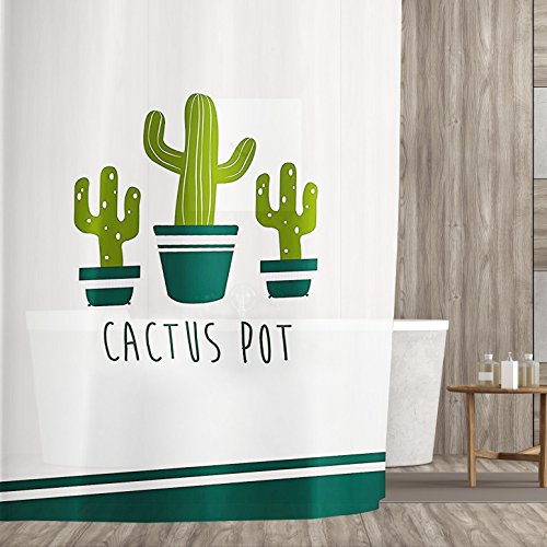QH-Shop Cortinas de Ducha, Cortina de la Ducha Impermeable y Resistente al Moho Impreso PEVA con Patrón Cactus Bañera Cortina Durable Antibacterial Transpirable para Casa Hoteles 180 * 180 cm