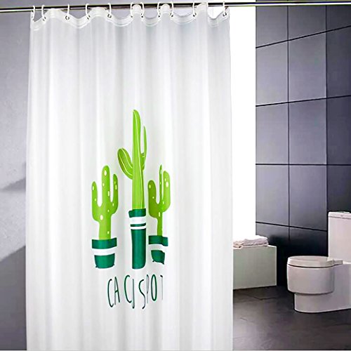 QH-Shop Cortinas de Ducha, Cortina de la Ducha Impermeable y Resistente al Moho Impreso PEVA con Patrón Cactus Bañera Cortina Durable Antibacterial Transpirable para Casa Hoteles 180 * 180 cm