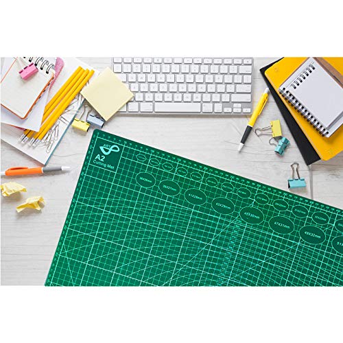QILZO® Tabla de Corte A2 Doble Cara Plancha de Corte 3 capas para Costura y Manualidades Base de Corte para Patchwork Cutting Mat, Color Verde (60 x 45cm)