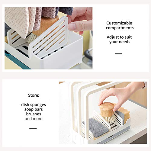 Qisiewell Organizador de Fregadero 3 Soporte Estable para paños de Cocina Soporte para Utensilios de Cocina Bandeja de Goteo Soporte para Esponja Soporte para Toallas de té Organizador Azul/Blanco