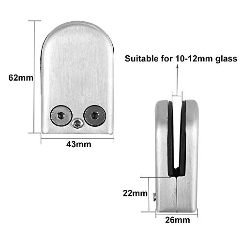 QitinDasen 6Pcs Profesional Abrazaderas de Vidrio, 10～12mm L Tamaño 304 Acero Inoxidable Abrazadera de Cristal, Soporte de Vidrio Ajustable Parte Trasera Plana, para Escalera Barandilla