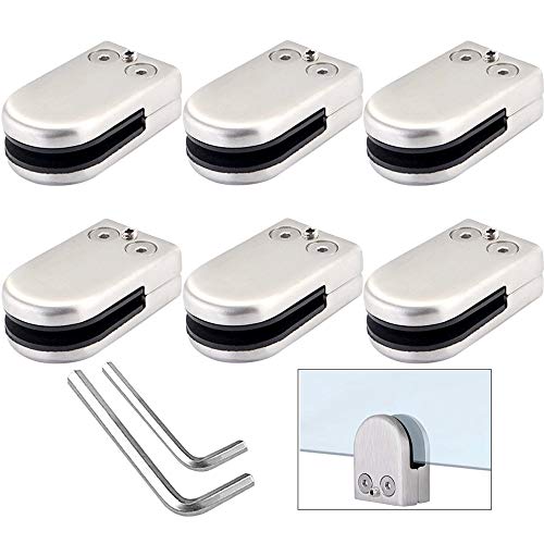 QitinDasen 6Pcs Profesional Abrazaderas de Vidrio, 10～12mm L Tamaño 304 Acero Inoxidable Abrazadera de Cristal, Soporte de Vidrio Ajustable Parte Trasera Plana, para Escalera Barandilla