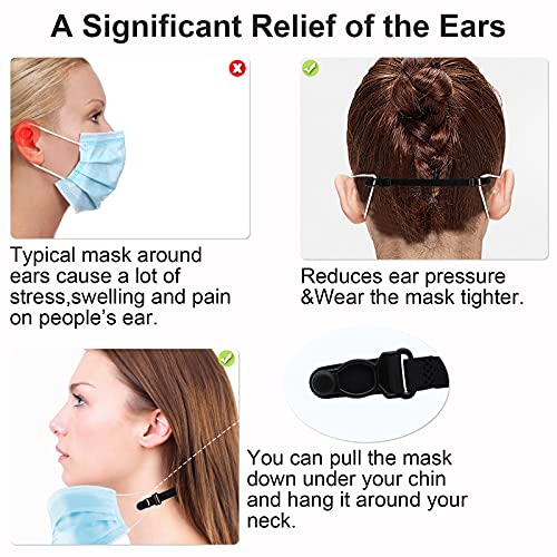 QOCO 5pcs Salvaorejas para Mascarillas con Buen Elasticidad, Ajustables Sujeta Mascarillas Protector Orejas, Sujeta Mascarillas Salvaorejas Ideal para Niños y Adultos(Negro)