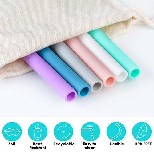 Qoosea Pajitas de Silicona Reutilizables Regular Paja de Beber de Silicona con 2 Cepillos de Limpieza sin BPA para Yogur Batidos Jugo Café Cóctel Niños y Adultos (12 Unidades) (0.3inch)
