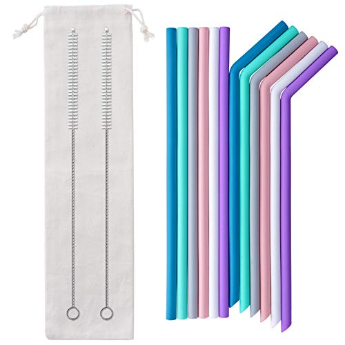 Qoosea Pajitas de Silicona Reutilizables Regular Paja de Beber de Silicona con 2 Cepillos de Limpieza sin BPA para Yogur Batidos Jugo Café Cóctel Niños y Adultos (12 Unidades) (0.3inch)