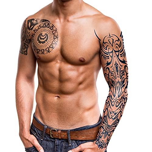 Qpout Tatuajes temporales semipermanentes para hombres y mujeres, 1-2 semanas de larga duración, manga completa para el brazo, tatuaje falso, tótem tribal, tatuajes realistas impermeables